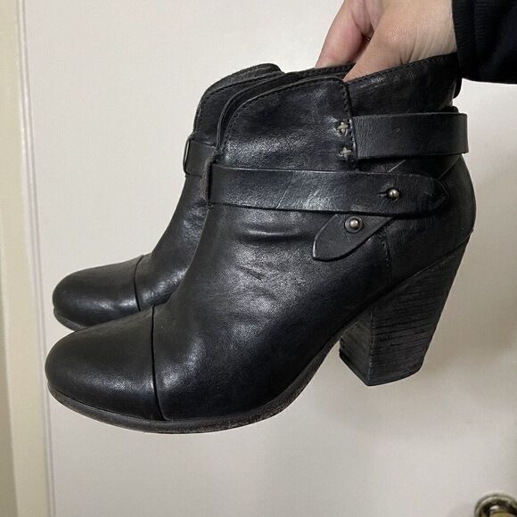 Rag & Bone black leather heeled ankle booties with strap size EU 38 US 8 - Picture 8 of 9
